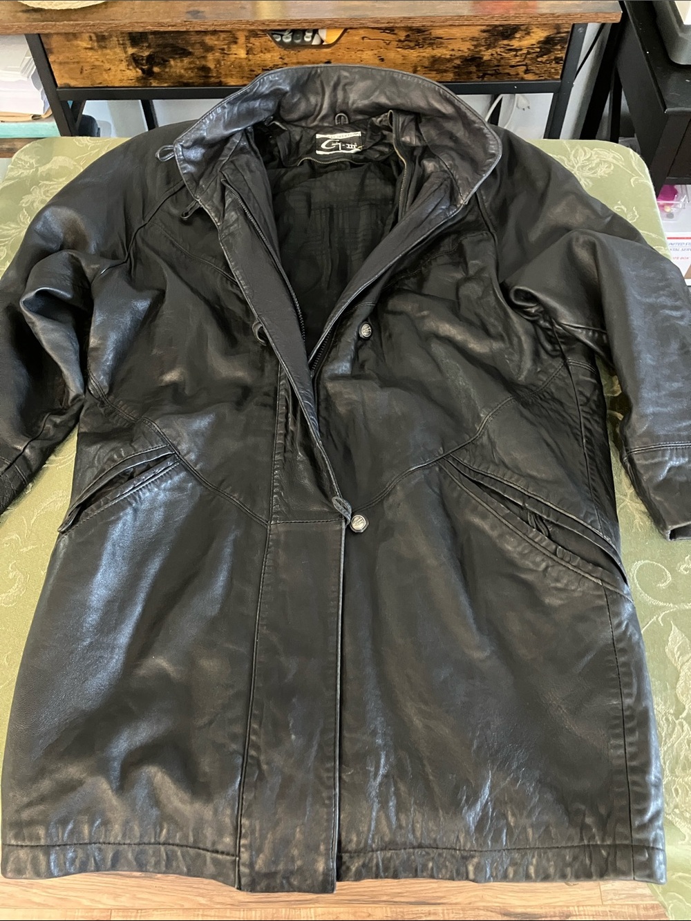 Classic Black Leather Longline Jacket by G-III